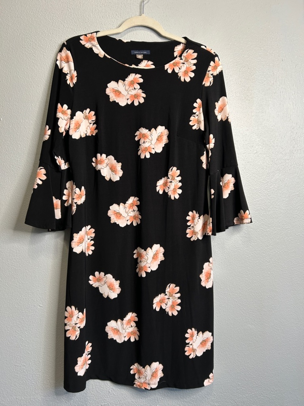 Tommy Hilfiger Black Dress with Peach Floral Print Size 10